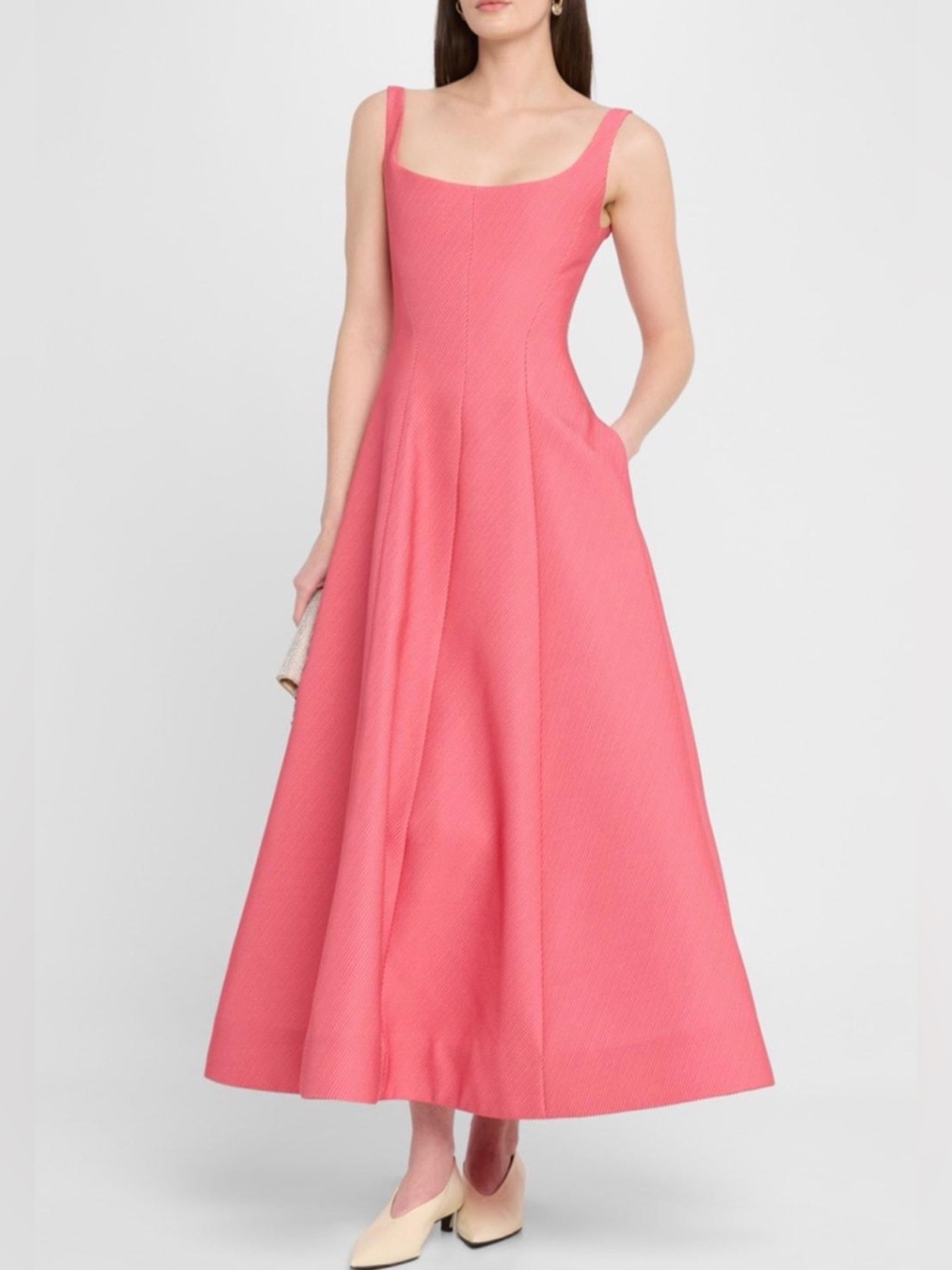 Textured Satin Seam Detail Scoop Neck Midi Dress Sz 4